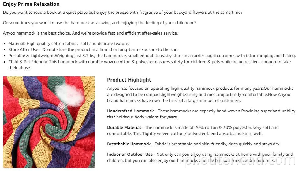 Krzesło hamak hamak krzesło gorąca sprzedaż przenośna bawełniana płótno na zewnątrz hamak huśtawkowy